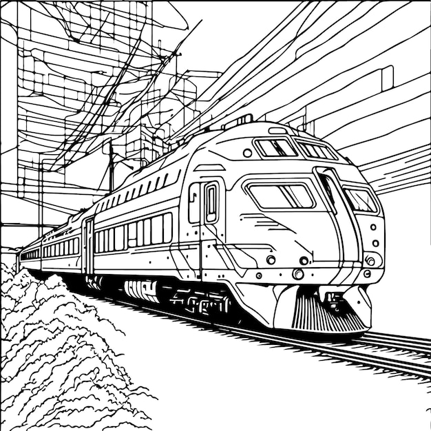 Vector line art train in motion Train Line Drawing Clip Art