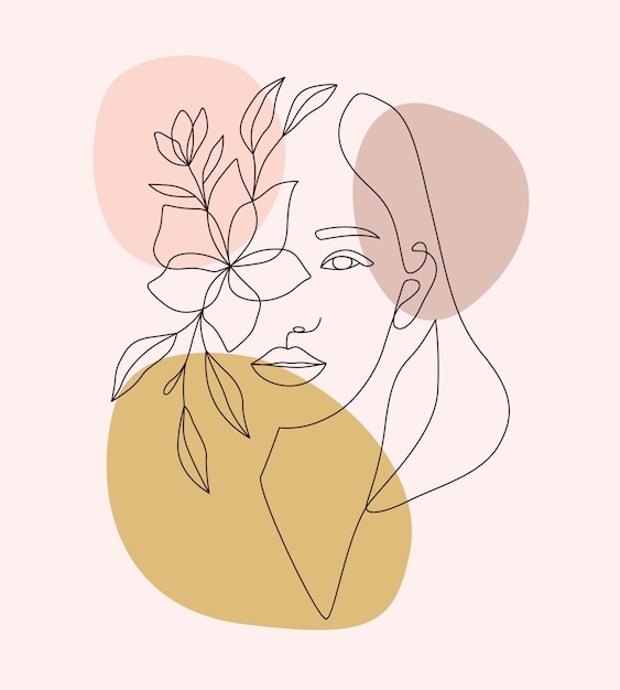 Vector line art of woman and flowers aesthetic minimal line drawing