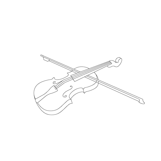 Vector line illustratration of violin silhouette isolated on white background Musical instrument