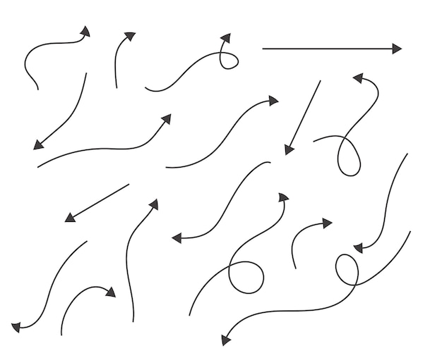 Vector vector line style hand drawn doodle arrows set