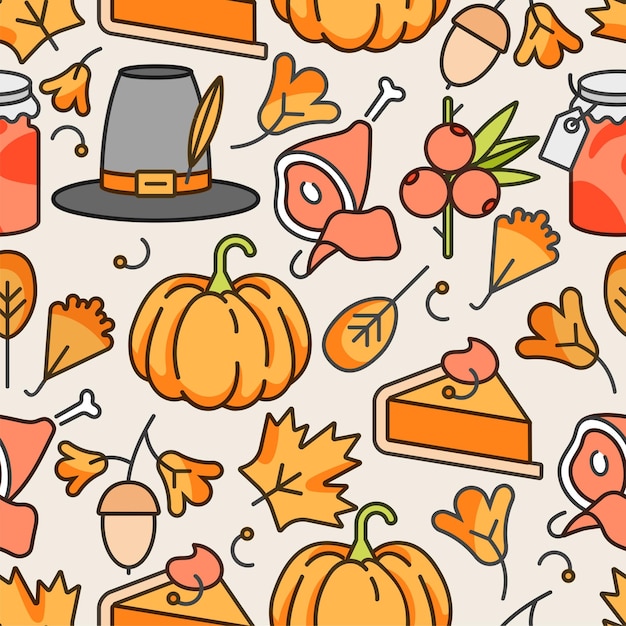 Vector linear design Thanksgiving day. Autumn seamless pattern.