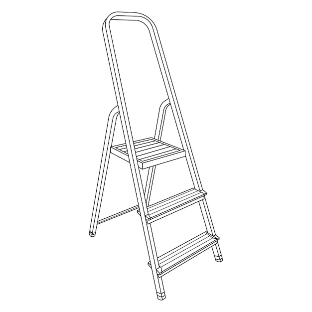 Vector linear isolated foldable stepladder on white background Outline picture