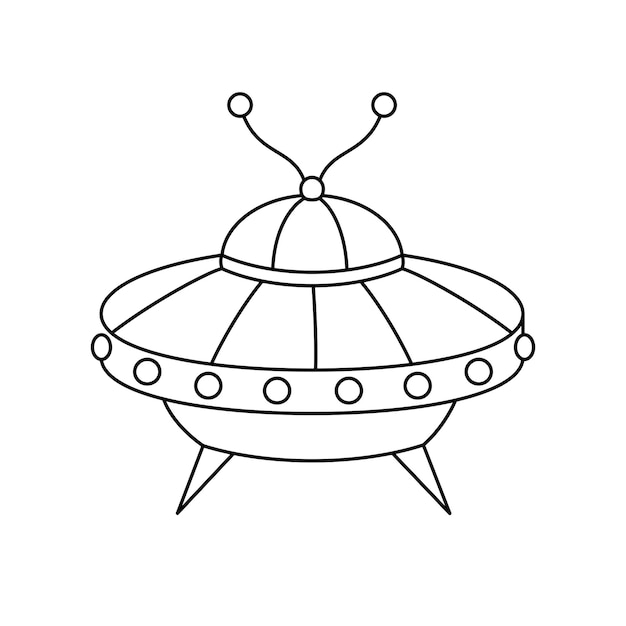 Vector linear UFO icon on white background Isolated outline spaceship for coloring page