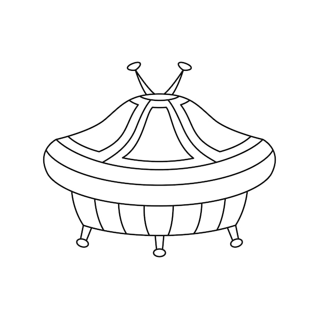 Vector linear UFO illustration on white background Isolated outline spaceship for coloring page