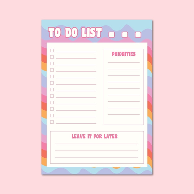 Vector to do list template with cute rainbow color