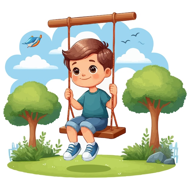 vector Little boy playing on swing