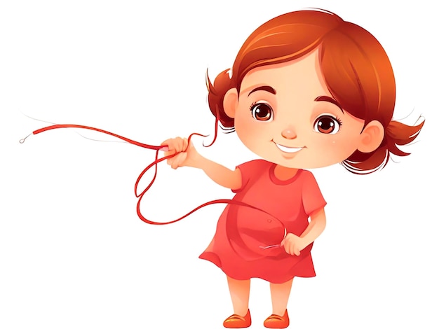 Vector A little girl holding floss on white background isolated