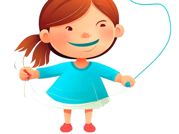 Vector A little girl holding floss on white background isolated