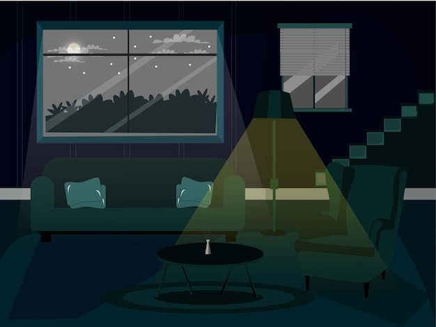 Vector vector living room night scene illustration home interior