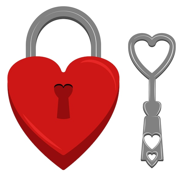 Vector lock in the shape of a heart and the original key in the shape of a heart from the lock