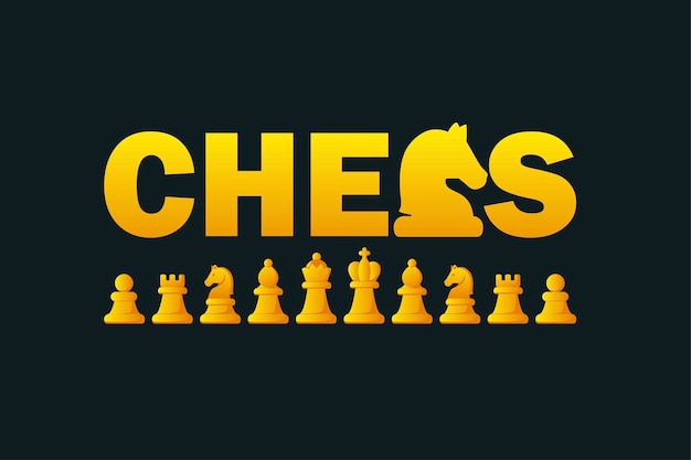 Vector LOGO CHESS and golden chess figures