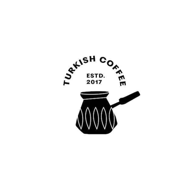 Vector logo for coffee shop with Turkish coffee pot Emblem for coffee house or coffee shop