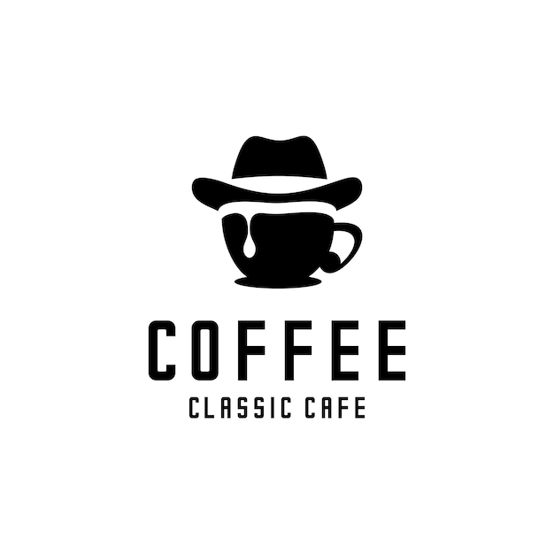 vector logo cup of coffee and detective hat classic cafe