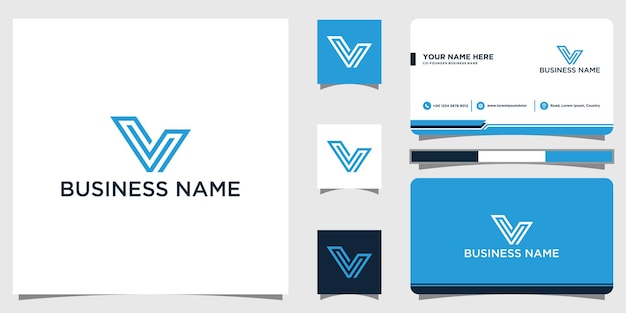 vector logo design icon of creative line alphabet symbol of letter V with Business Card