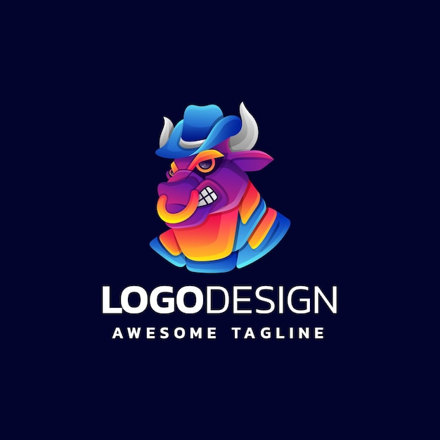 Vector Logo Illustration Angry Bull Gradient Colorful Style