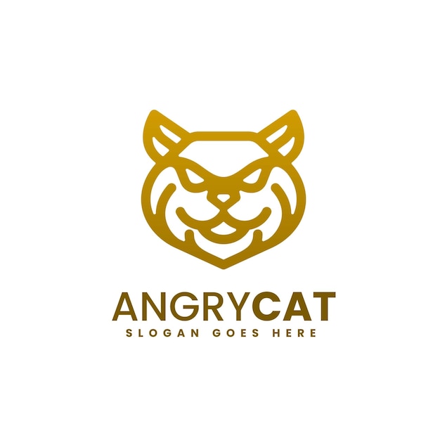 Vector Logo Illustration Angry Cat Gradient Line Art Style