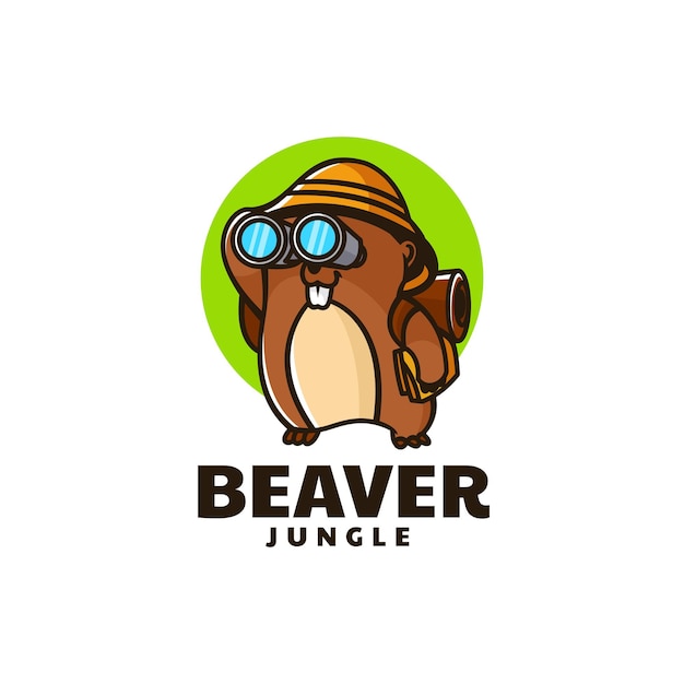 Vector Logo Illustration Beaver Mascot Cartoon Style