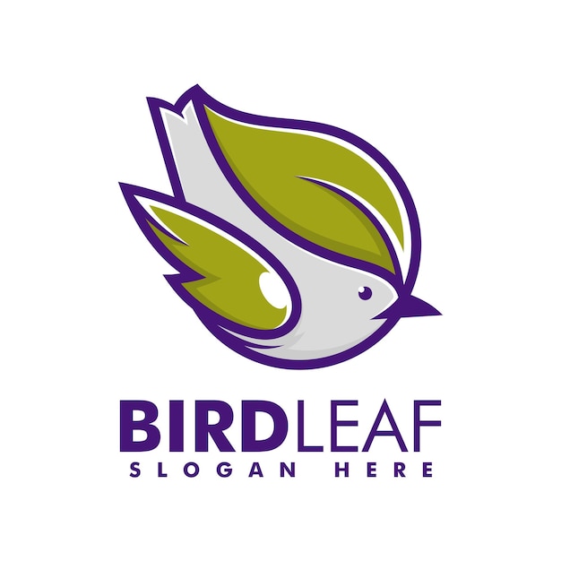 Vector Logo Illustration Bird Leaf Simple Mascot Style