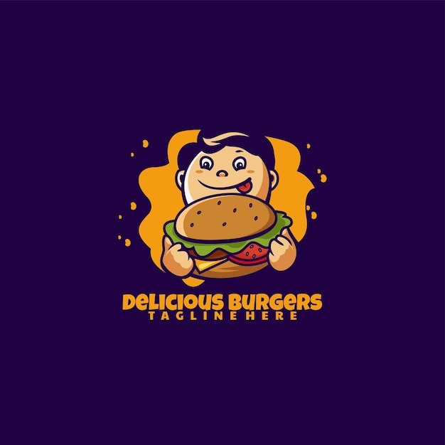 Vector Logo Illustration Burger Boy Mascot Cartoon Style