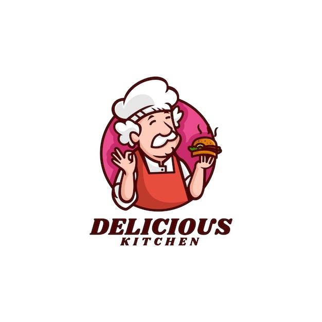 Vector Logo Illustration Burger Chef Mascot Cartoon Style