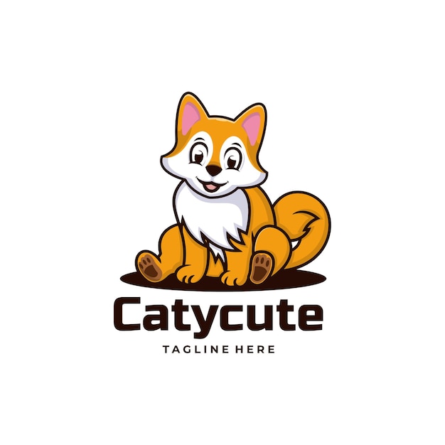 Vector Logo Illustration Cat Cute Simple Mascot Style.