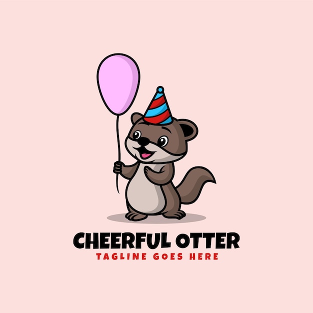 Vector Logo Illustration Cheerful Otter Mascot Cartoon Style