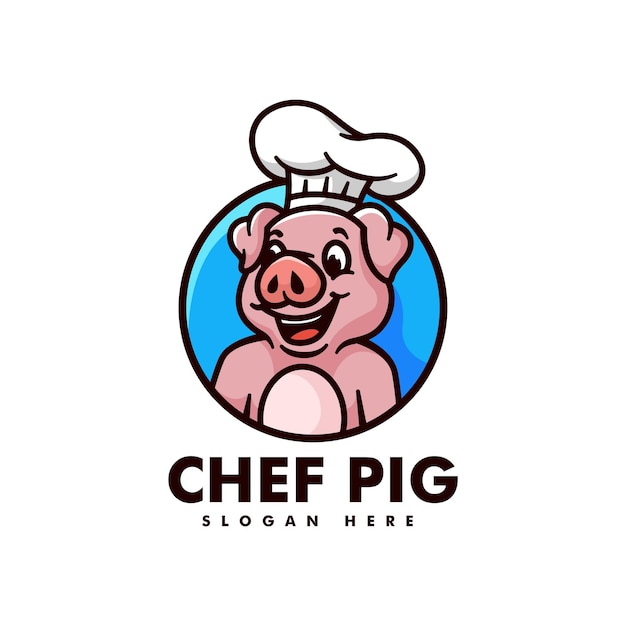 Vector Logo Illustration Chef Pig Mascot Cartoon Logo