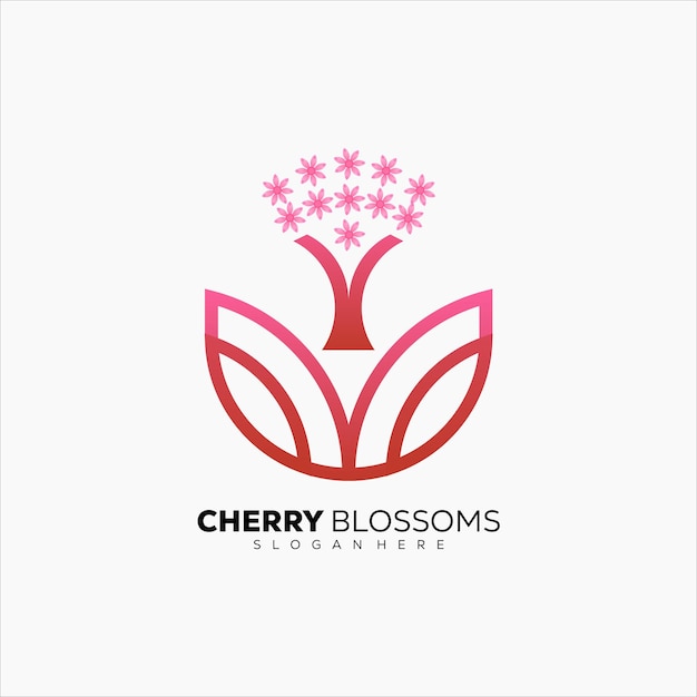 vector logo illustration cherry blossoms line art gradient colorful