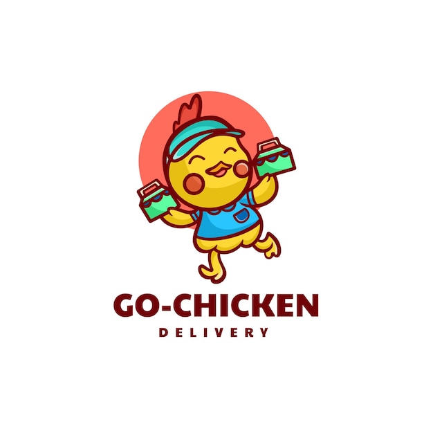 Vector Logo Illustration Chicken Deliveryman Mascot Cartoon Style