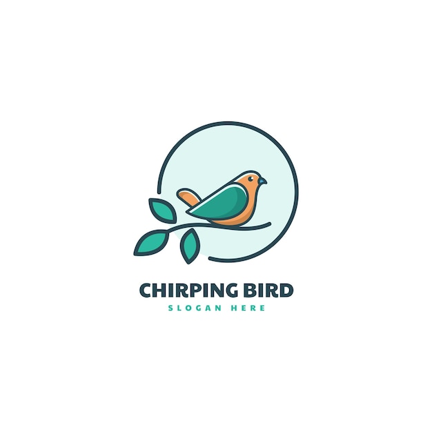 Vector Logo Illustration Chirping Bird Simple Mascot Style