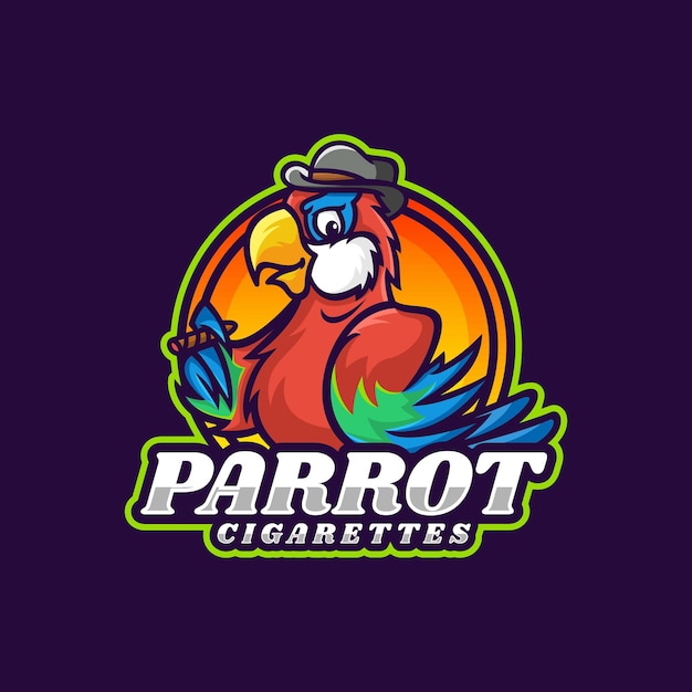 Vector Logo Illustration Cigarette Parrot Mascot Cartoon Style