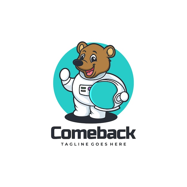 Vector Logo Illustration Come Back Bear Mascot Cartoon Style.