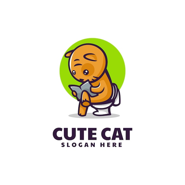 Vector Logo Illustration Cute Cat Mascot Cartoon Style