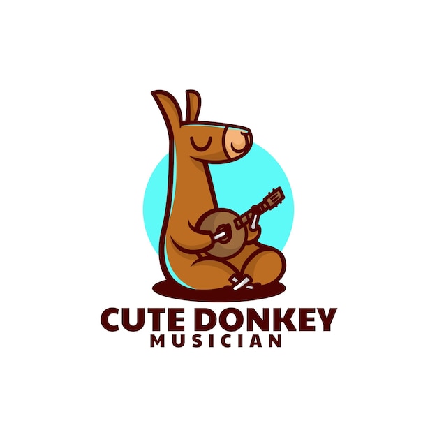 Vector Logo Illustration Cute Donkey Mascot Cartoon Style