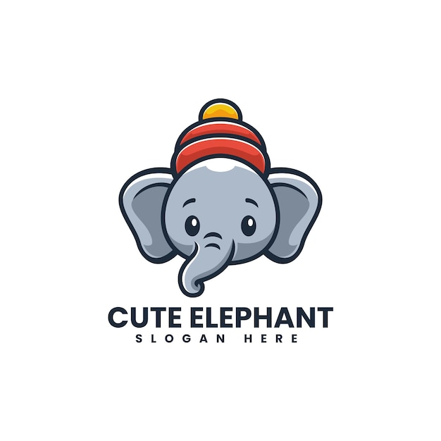 Vector Logo Illustration Cute Elephant Mascot Cartoon Style