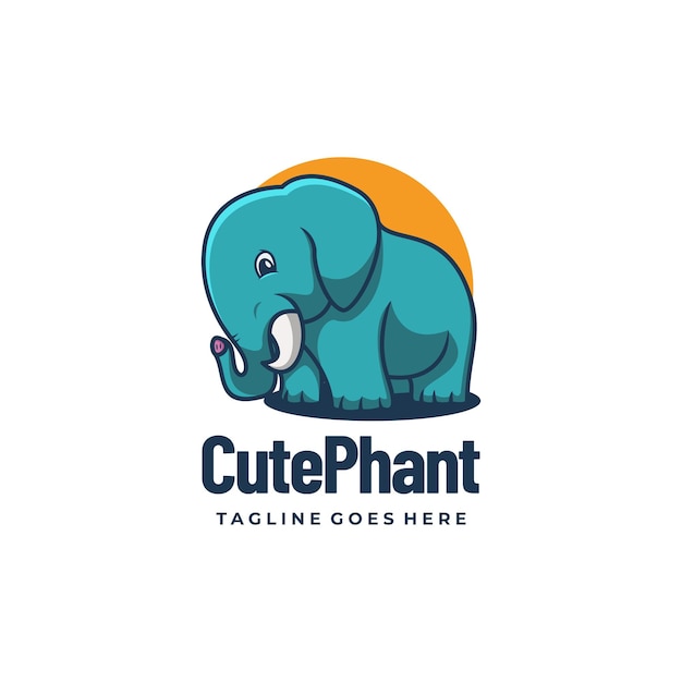 Vector Logo Illustration Cute Elephant Mascot Cartoon Style.