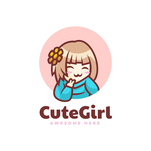 Vector Logo Illustration Cute Girl Mascot Cartoon Style