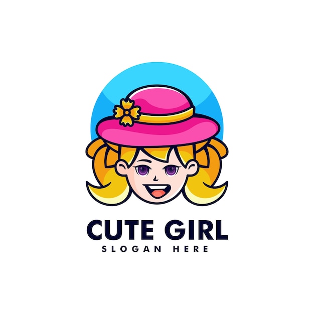 Vector vector logo illustration cute girl mascot cartoon style