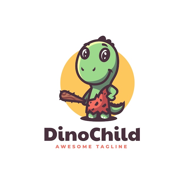 Vector Logo Illustration Dino Child Mascot Cartoon Style