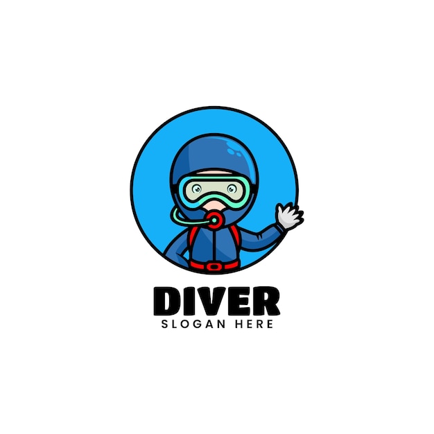 Vector Logo Illustration Diver Mascot Cartoon Style