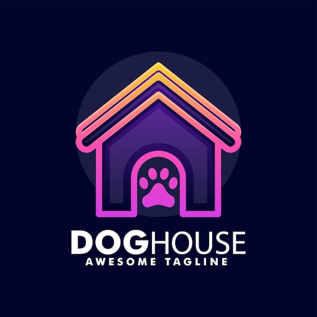 Vector Logo Illustration Dog House Gradient Line Art Style