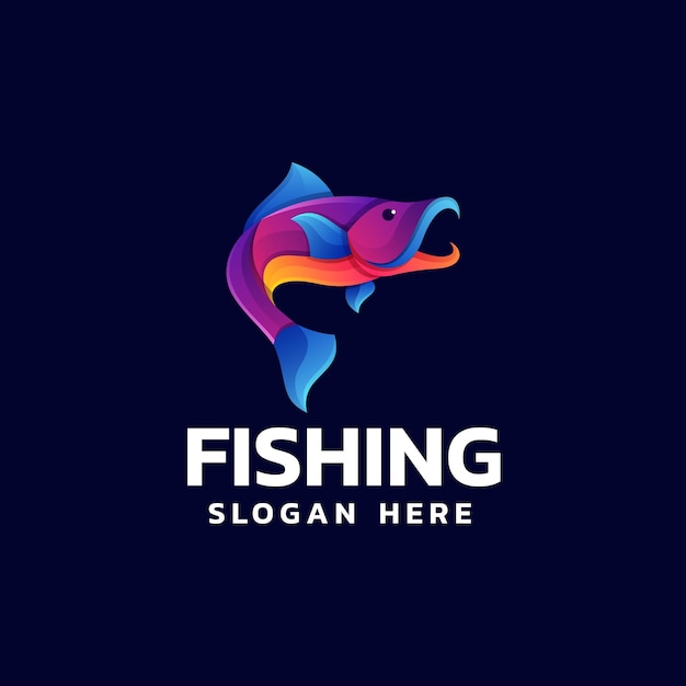 Vector Logo Illustration Fishing Gradient Colorful Style