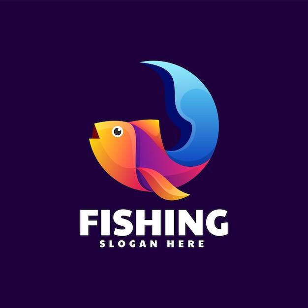 Vector Logo Illustration Fishing Gradient Colorful Style