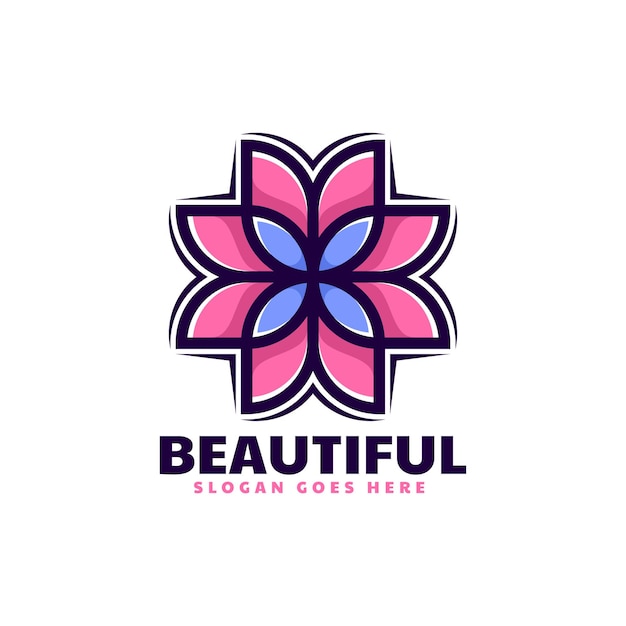 Vector Logo Illustration Flower Simple Mascot Style.