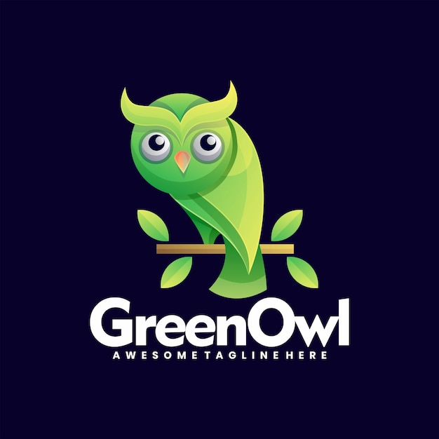 Vector Logo Illustration Green Owl Gradient Colorful Style