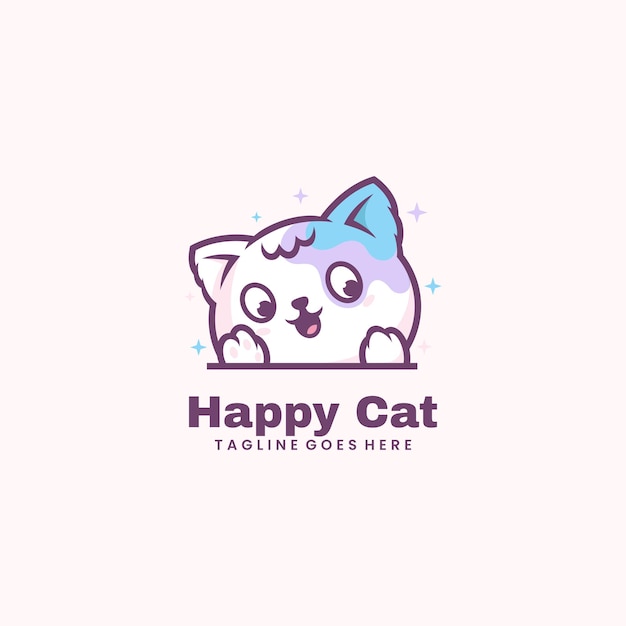 Vector Logo Illustration Happy Cat Mascot Cartoon Style