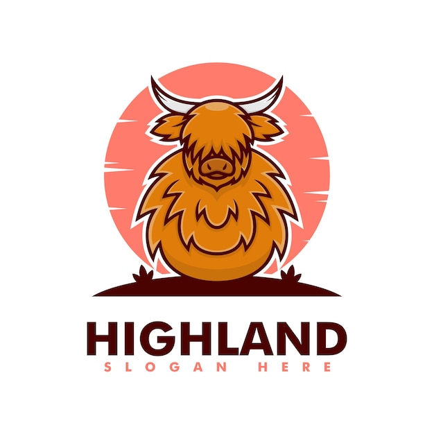 Vector Logo Illustration Highland Cow Simple Mascot Style