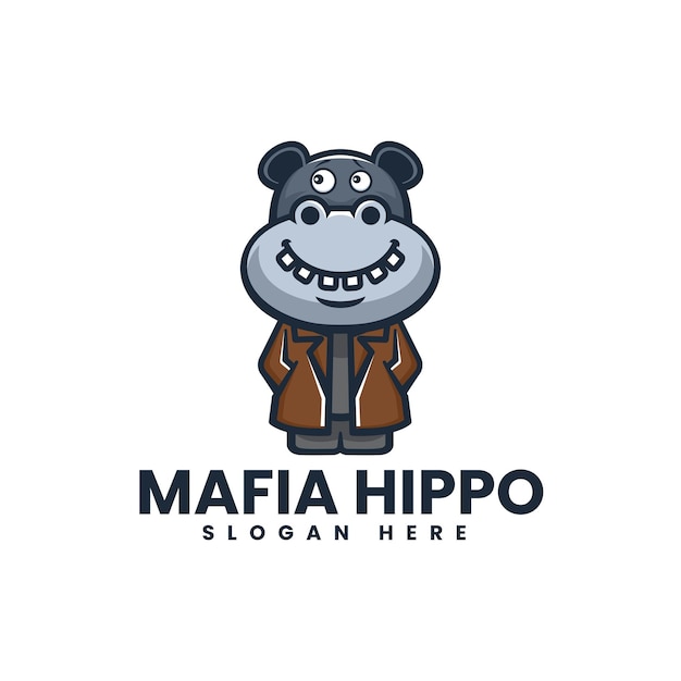 Vector Logo Illustration Hippo Mascot Cartoon Style