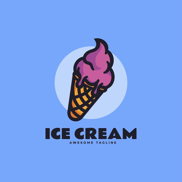 Vector Logo Illustration Ice Cream Simple Mascot Style