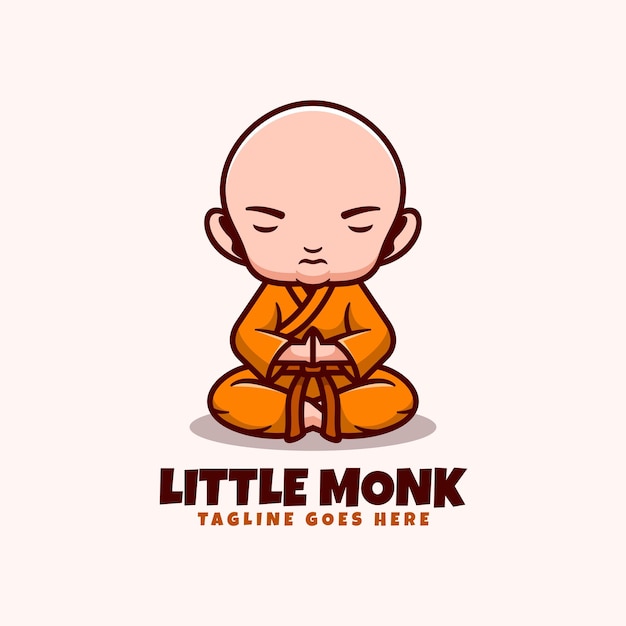 Vector Logo Illustration Little Monk Mascot Cartoon Style